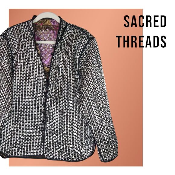 Y2K Boho Chic Sacred Threads Floral Quilted Satin Reversible Jacket Size Medium - Picture 8 of 8